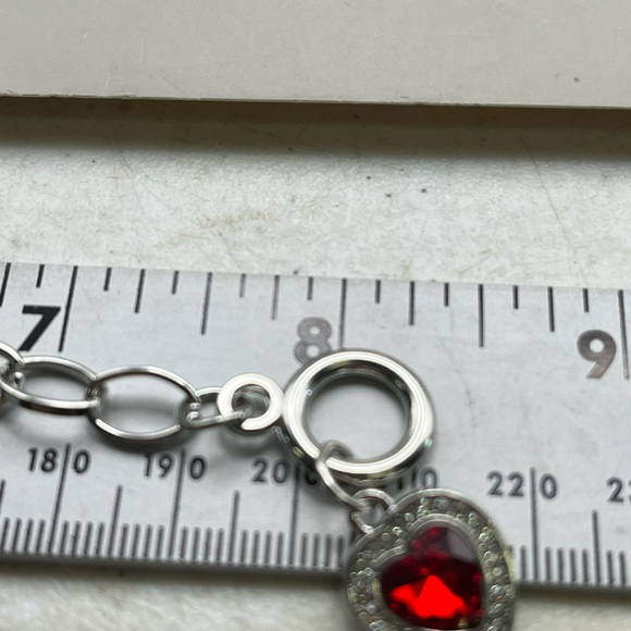 Silver Heart Charm Bracelet with Red Gemstone - stylish gift - Picture 3 of 3